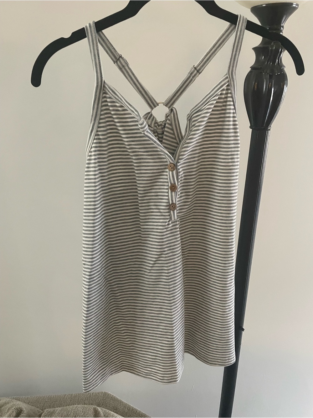 SHEIN Grey & White Striped Button-Front Cami